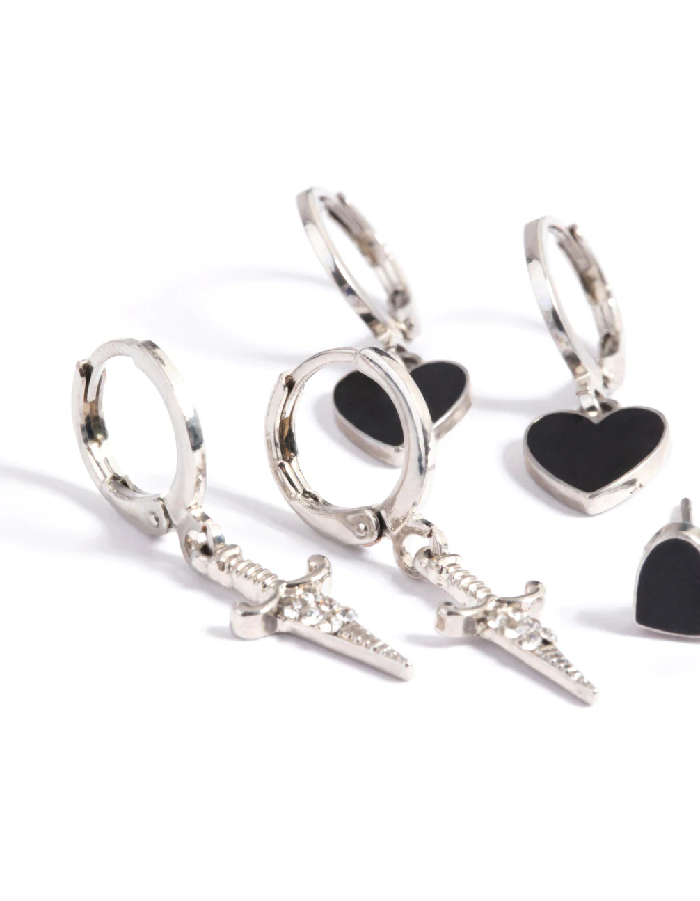 Silver Heart Flame Earring Stack Pack - Image 2