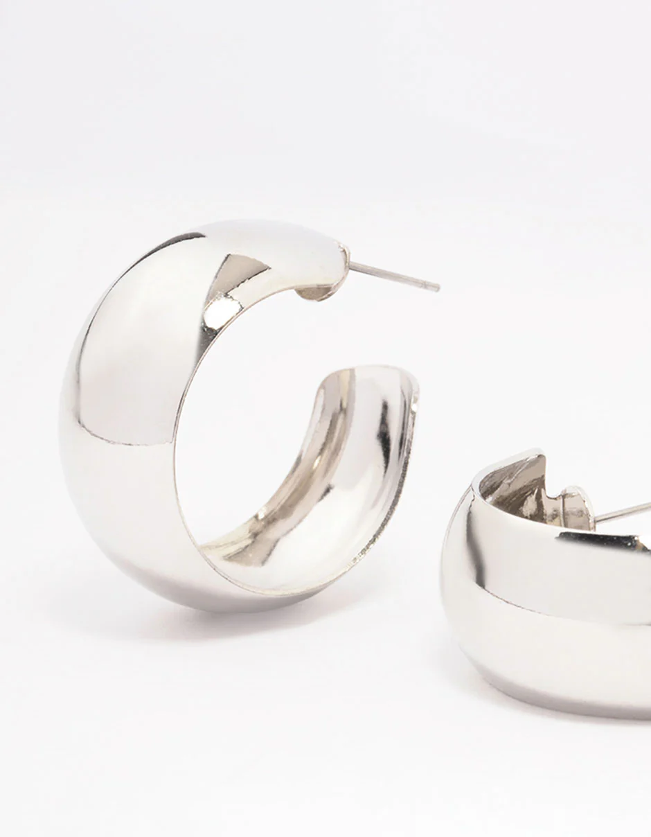 Silver Medium Smooth Hoop Earrings - Image 2
