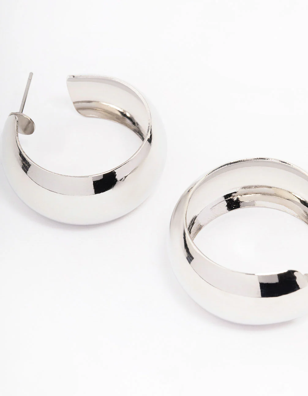 Silver Medium Smooth Hoop Earrings - Image 3