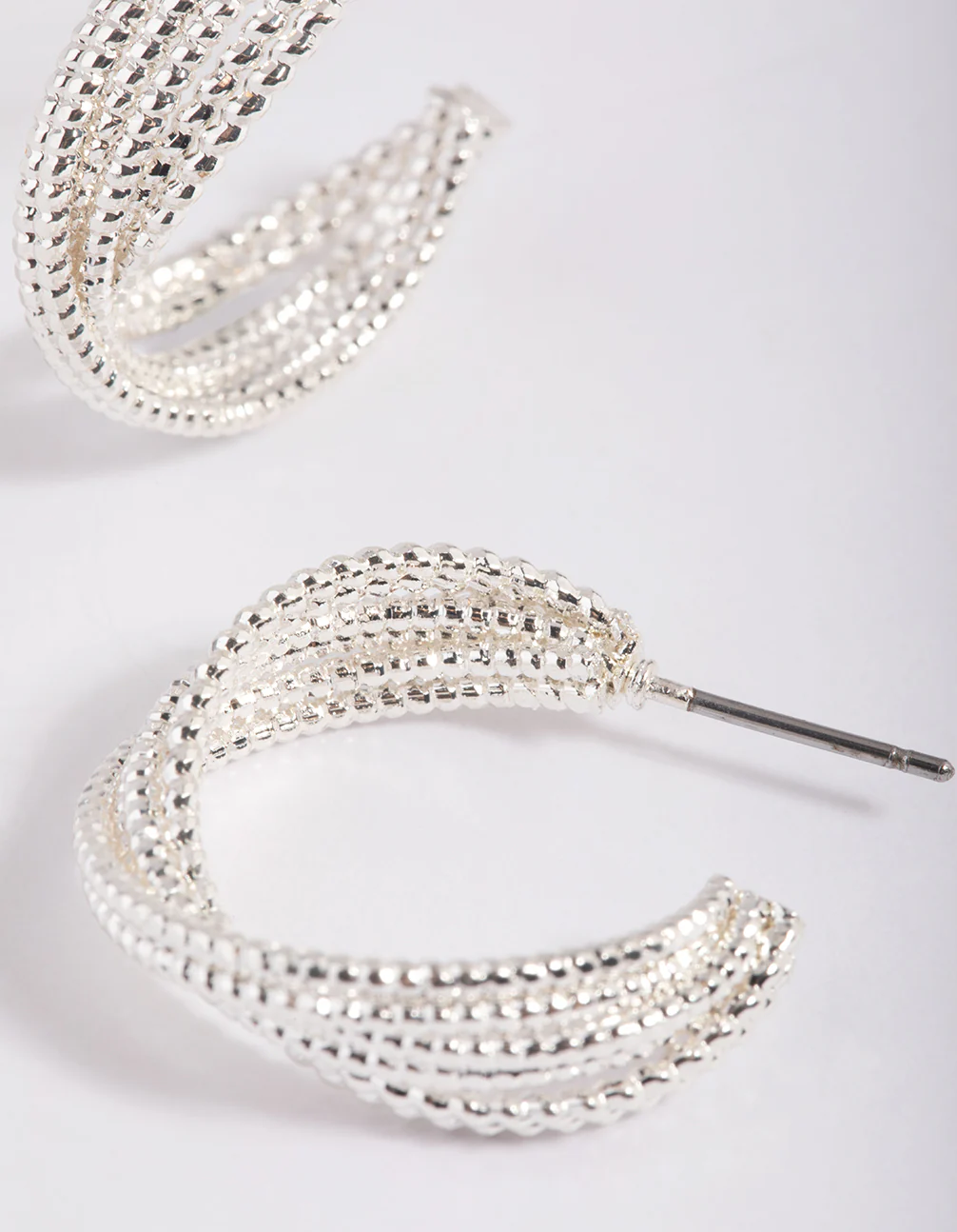 Silver Mini Criss Cross Hoop Earrings - Image 2