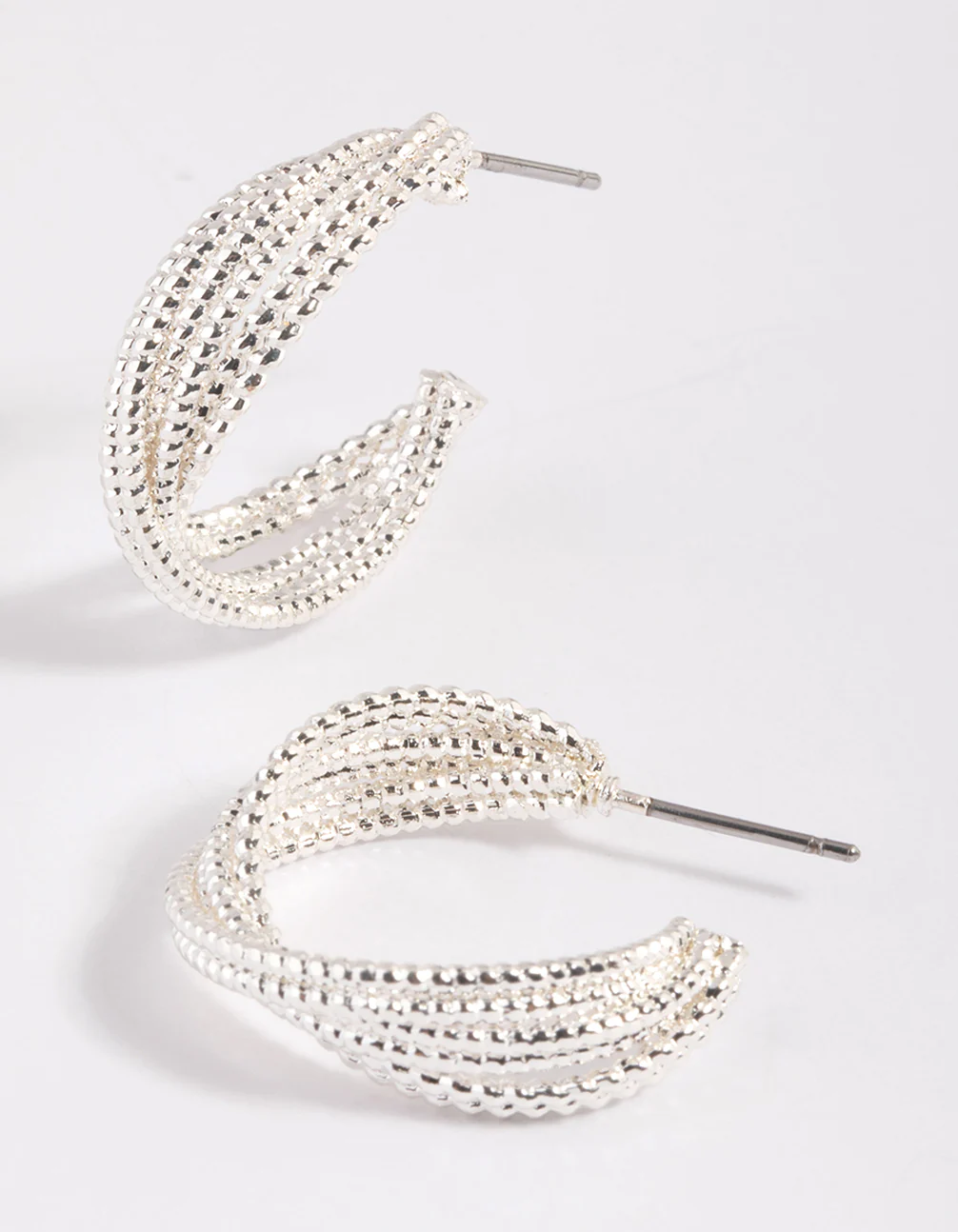 Silver Mini Criss Cross Hoop Earrings - Image 4