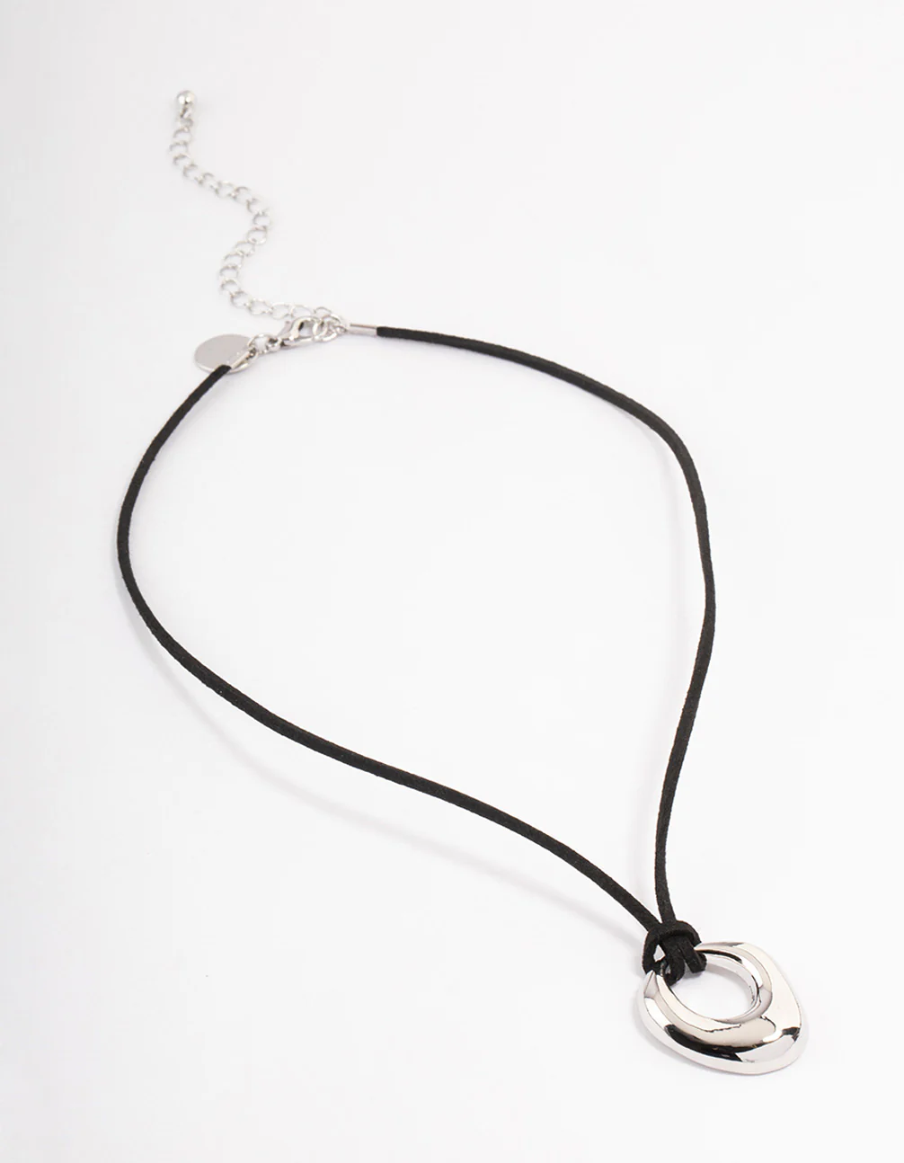 Silver Organic Oval Suede Cord Necklace - Image 2