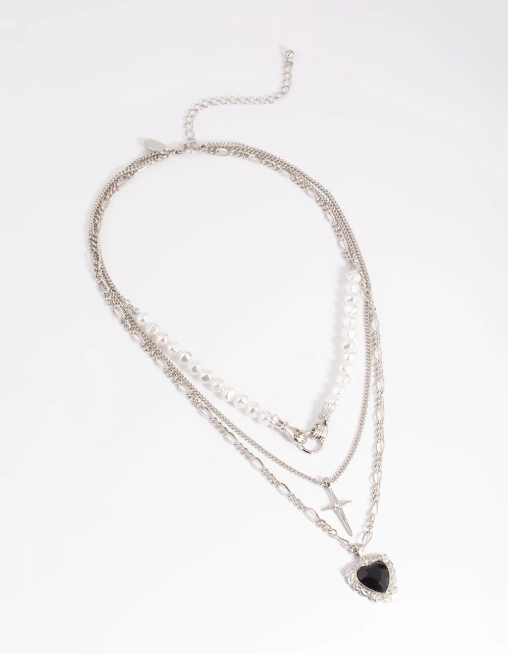 Silver Pearl Heart Star Layered Necklace - Image 5
