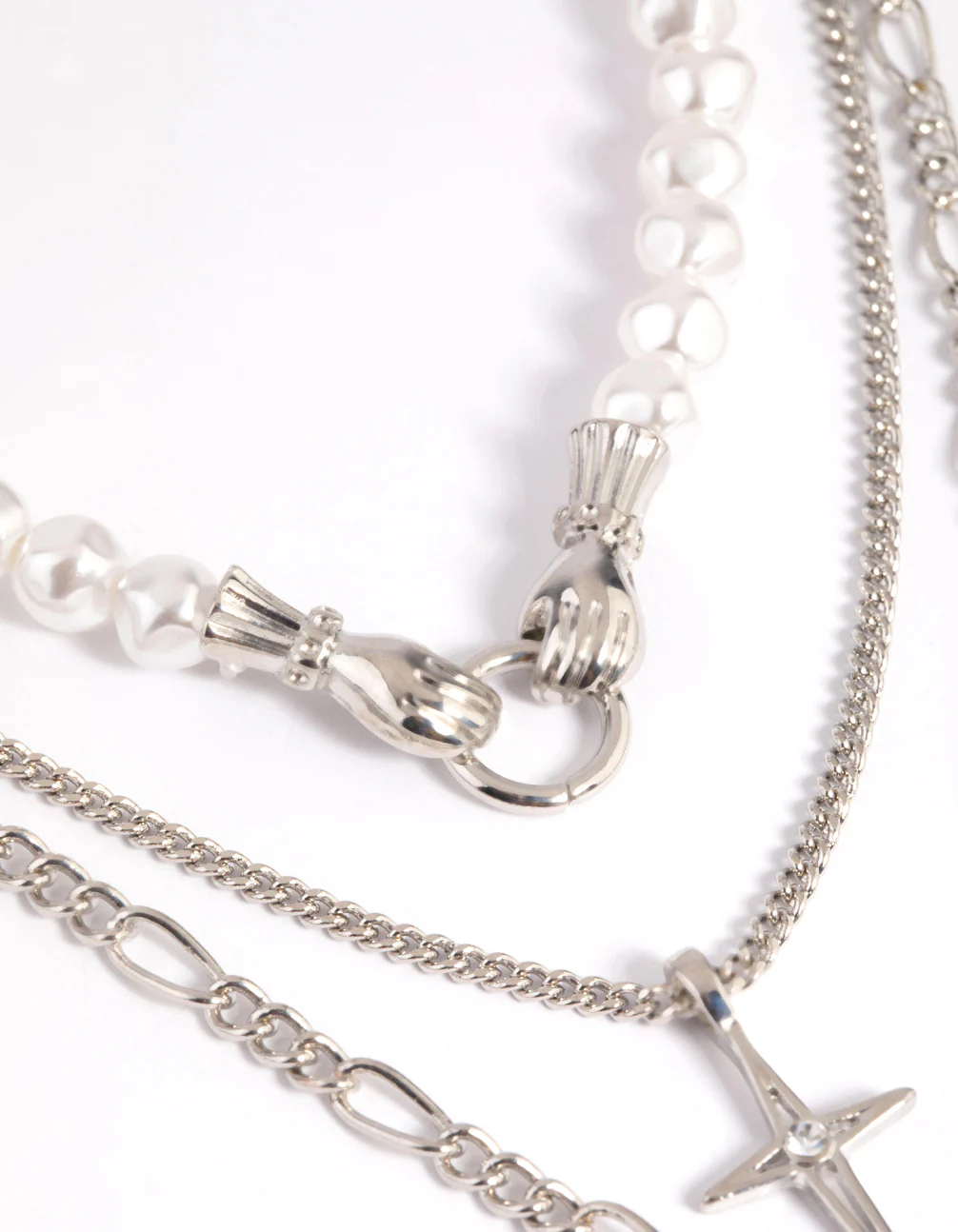 Silver Pearl Heart Star Layered Necklace - Image 6