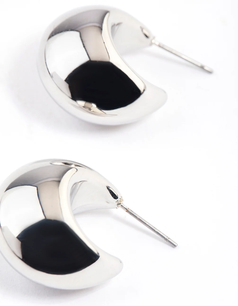 Silver Smooth Round Mini Hoop Earrings - Image 2