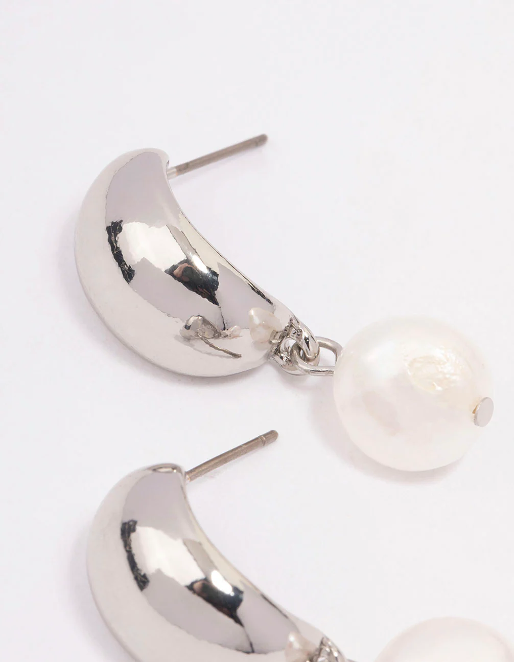 Silver Tapered Pearl Drop Earrings - Image 2