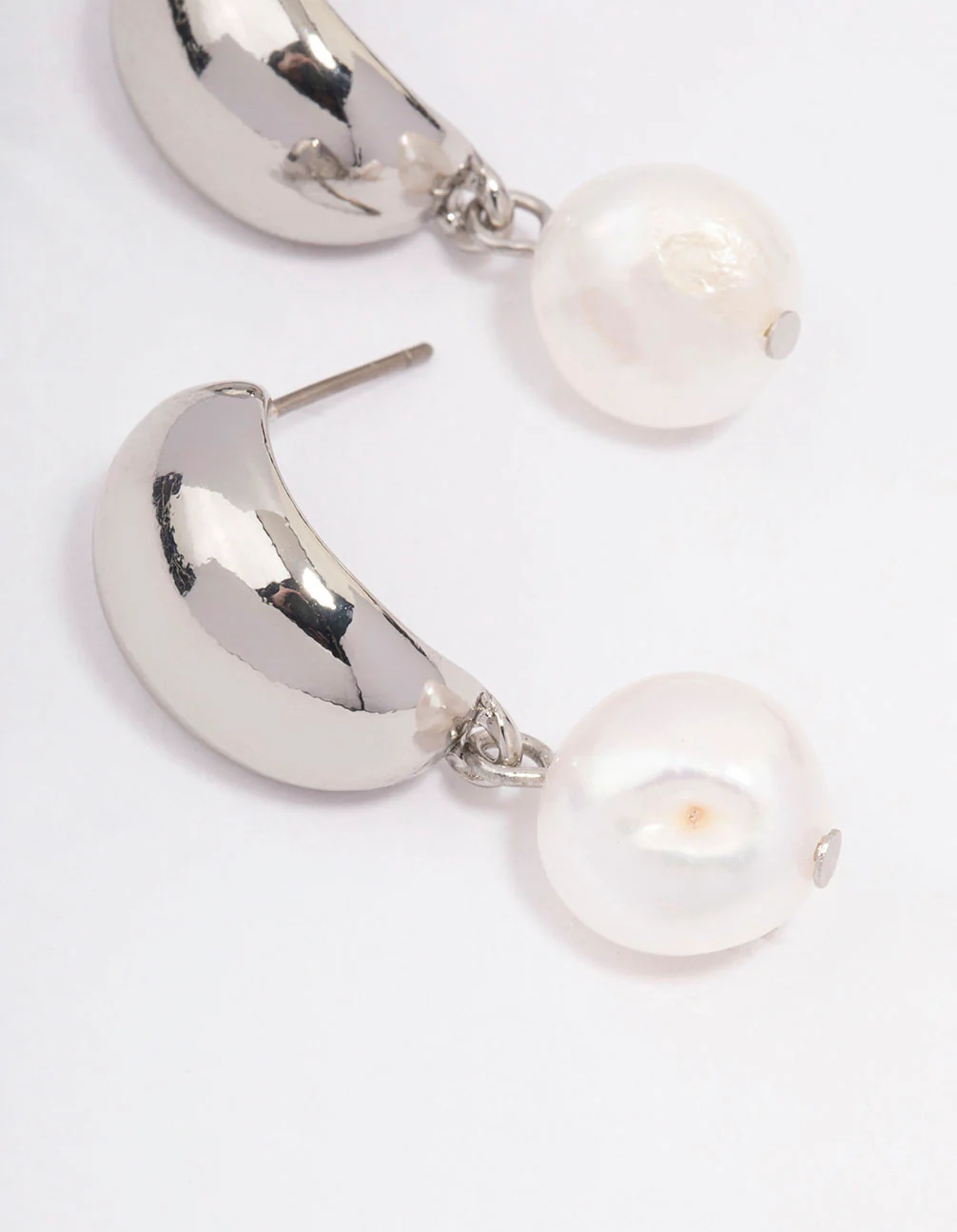 Silver Tapered Pearl Drop Earrings - Image 3