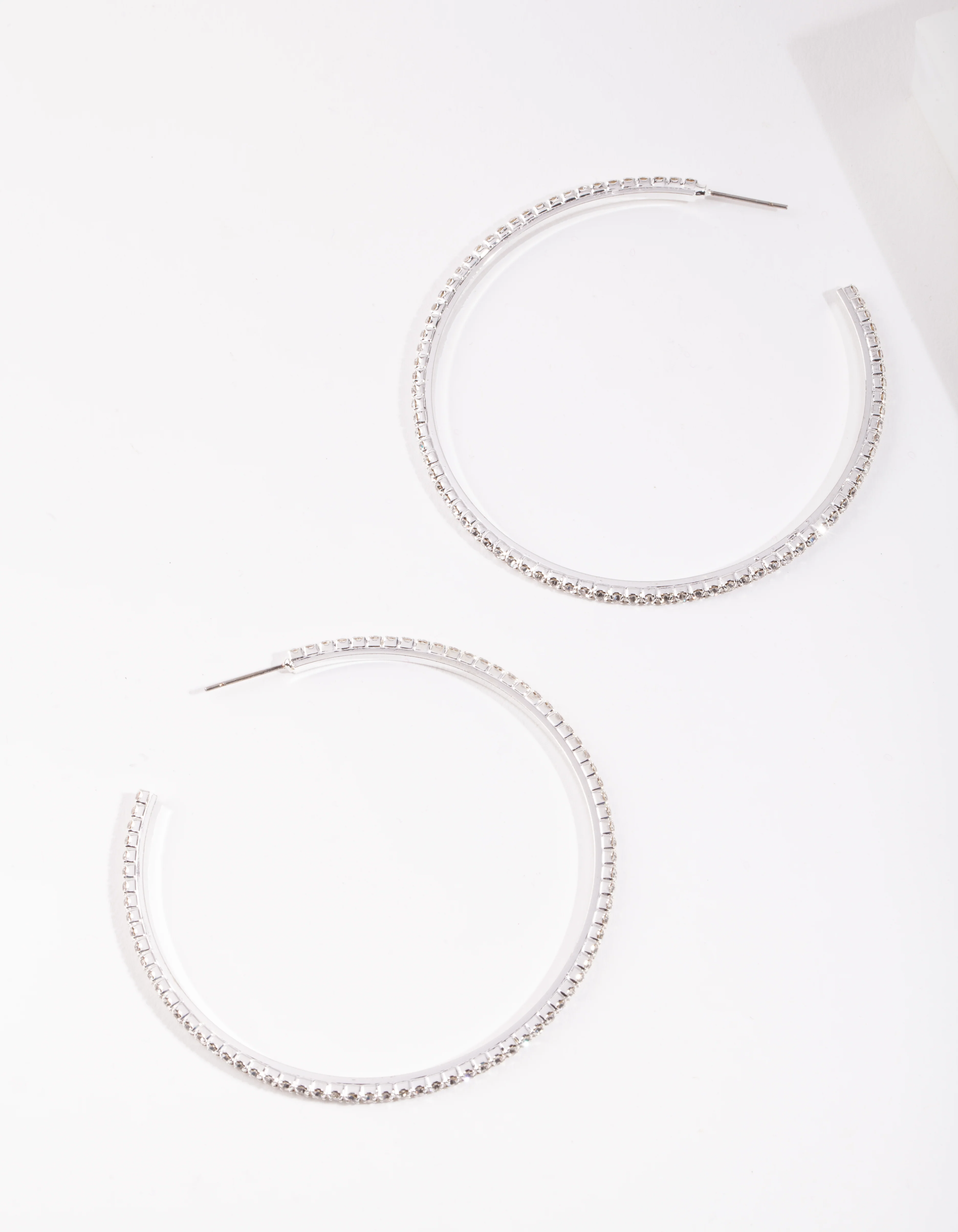 Silver Oversized Diamante Hoop Earrings - Image 2