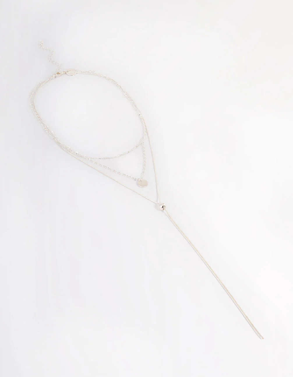 Silver Mixed Disc Pendant Y Layered Necklace - Image 2