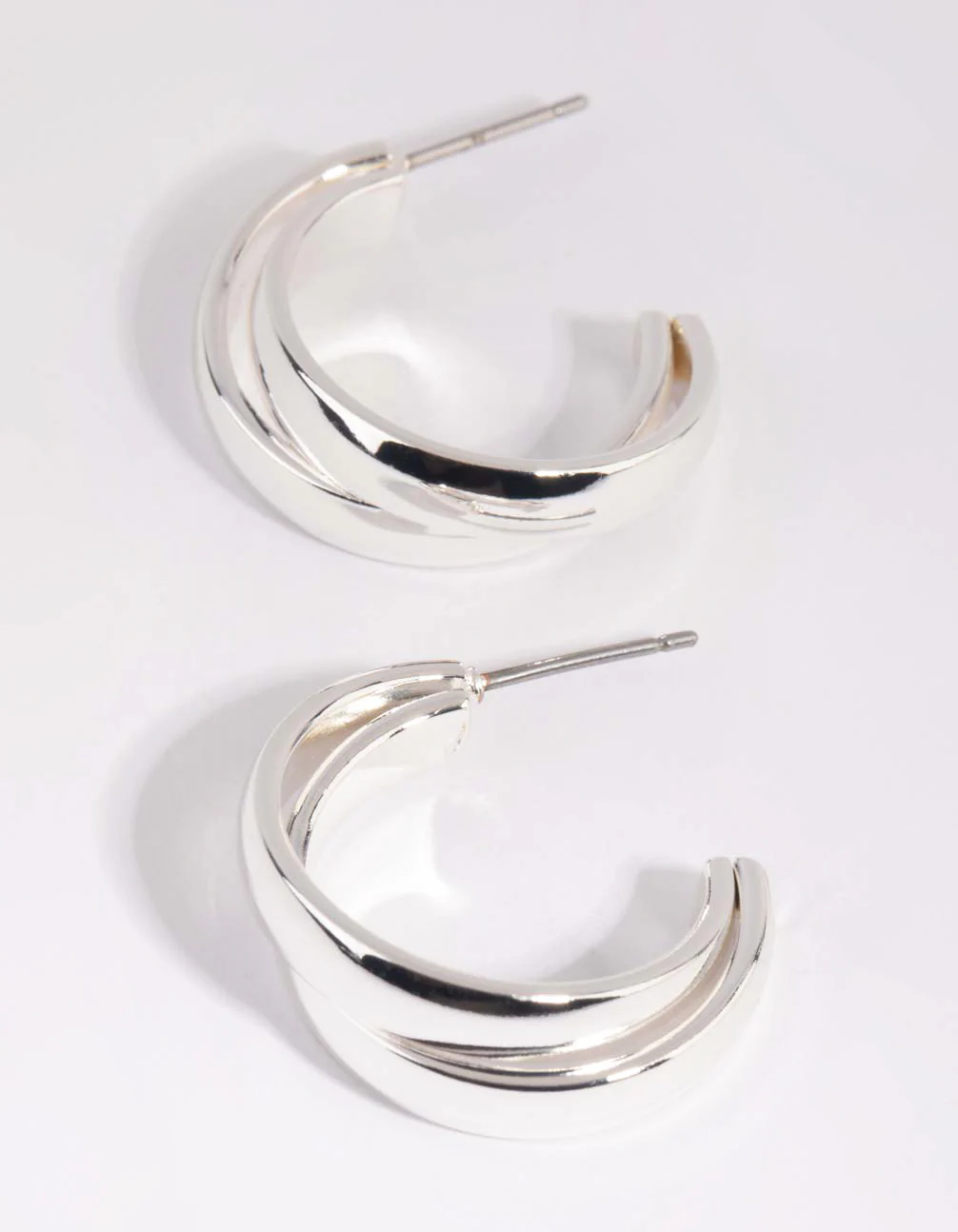 Silver Smooth Double Hoop Earrings