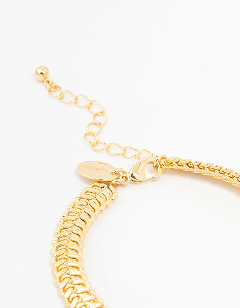 Thick Gold Plated Brass Herringbone Bracelet - Image 3