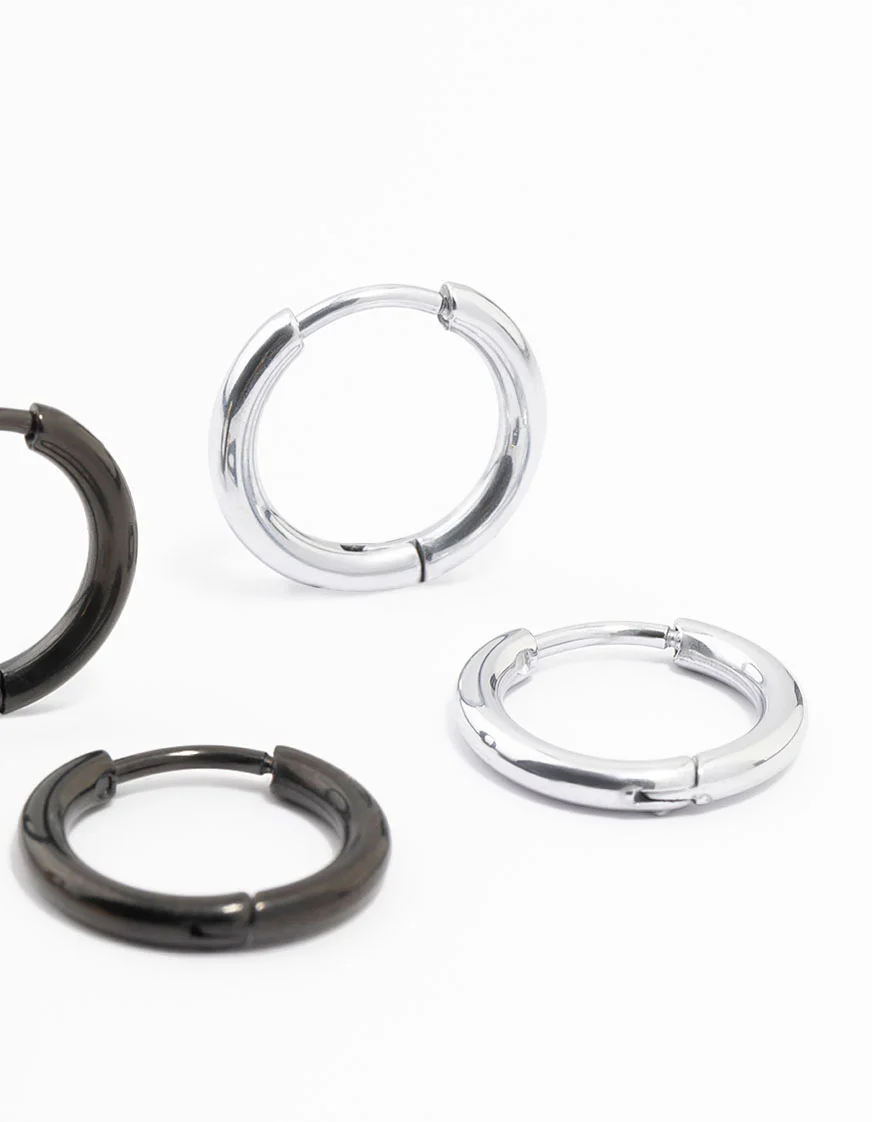 Thin Mixed Metal Hoop Earrings 3-Pack 12MM - Image 3
