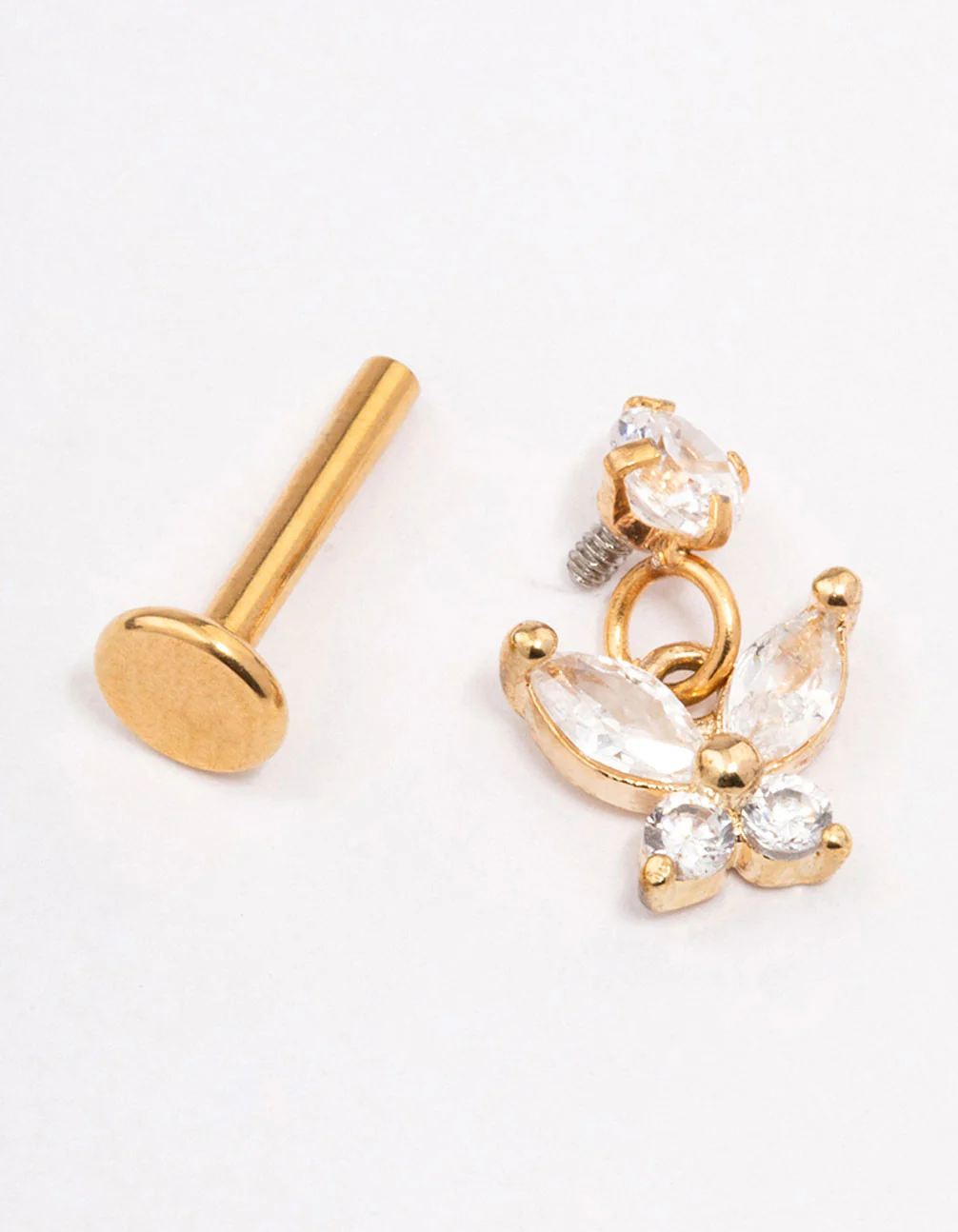Gold Plated Titanium Cubic Zirconia Butterfly Drop Flat Back - Image 2