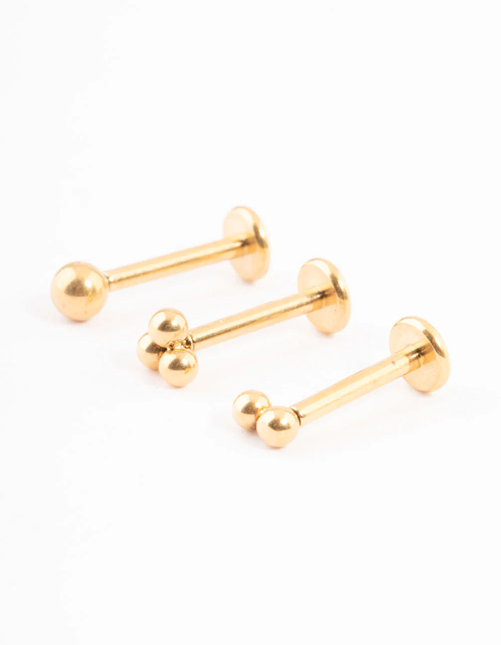 Gold Plated Titanium Trio Ball Threadless Flat Back Stud Pack