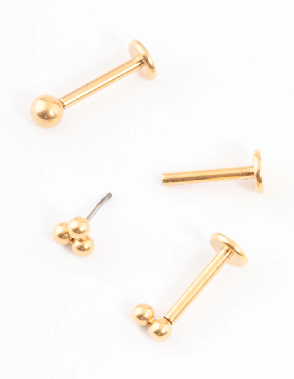 Gold Plated Titanium Trio Ball Threadless Flat Back Stud Pack - Image 2