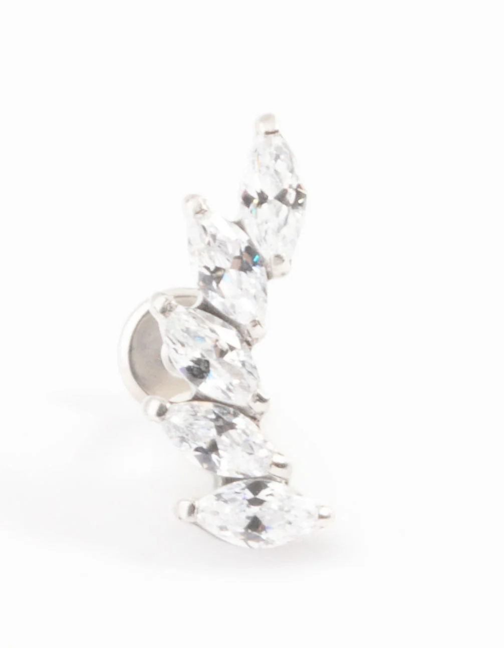 Titanium Cubic Zirconia Curve Marquise Threadless Single Flat Back Stud