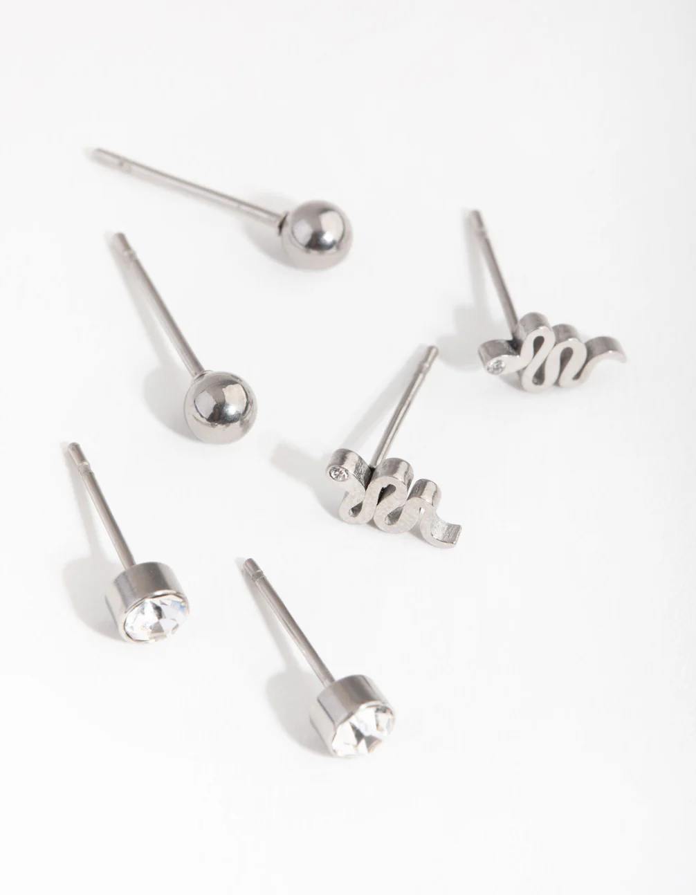 Titanium Diamante Snake Stud Earrings 3-Pack