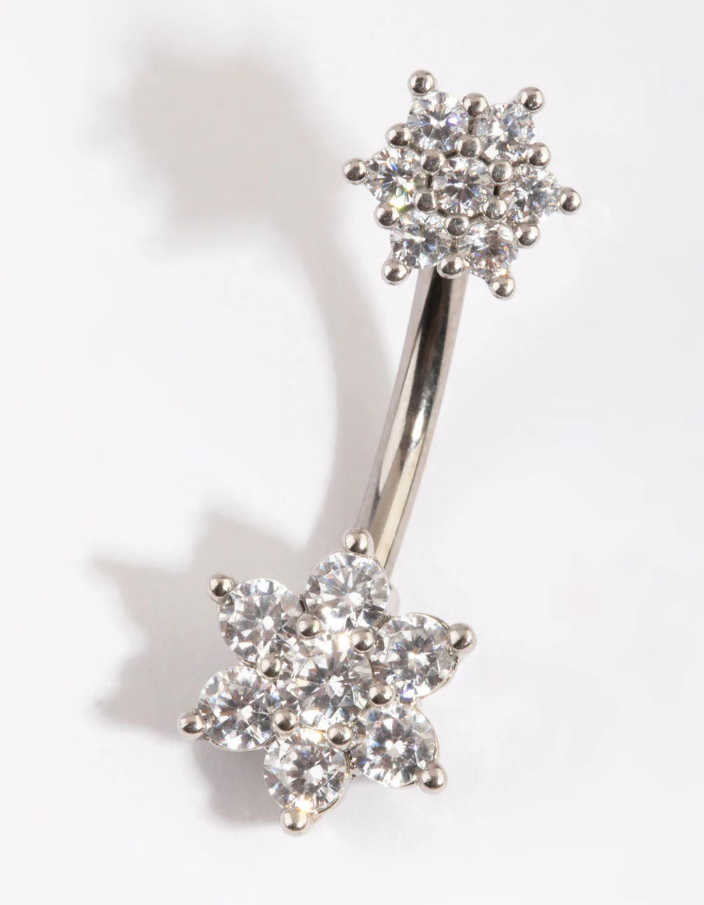 Titanium Double Flower Diamante Belly Ring