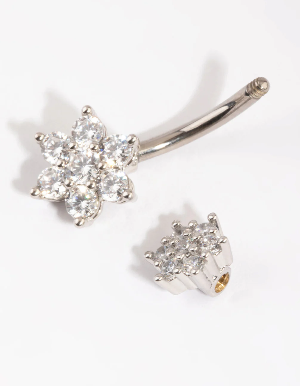 Titanium Double Flower Diamante Belly Ring - Image 3