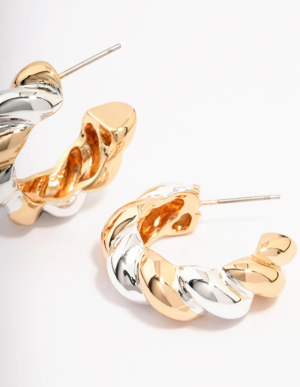 Two-Toned Twisted Chubby Hoop Earrings - Image 3