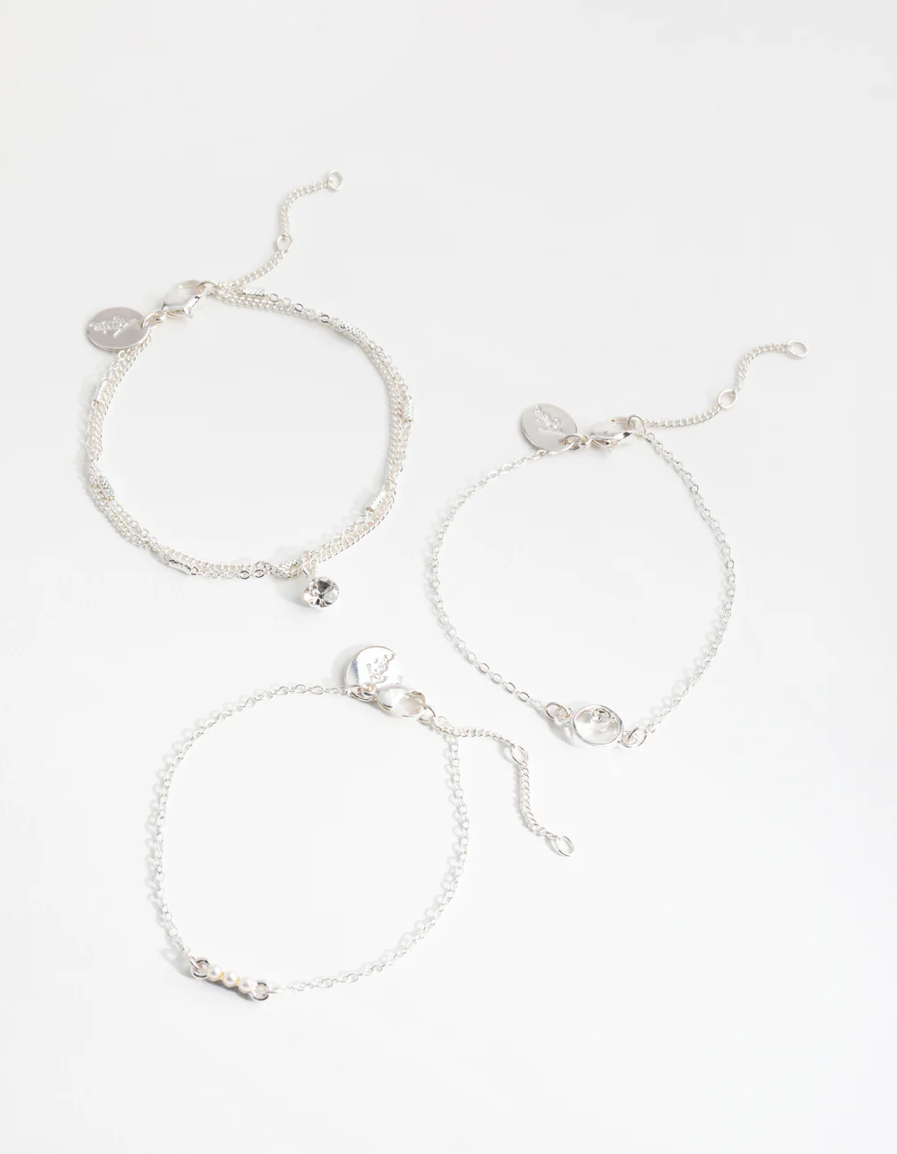 Silver Diamante & Faux Pearl 4-Pack Bracelets