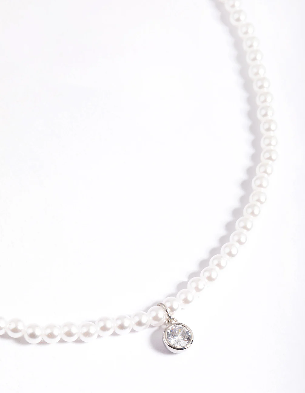 Silver Classic Pearl & Diamante Necklace