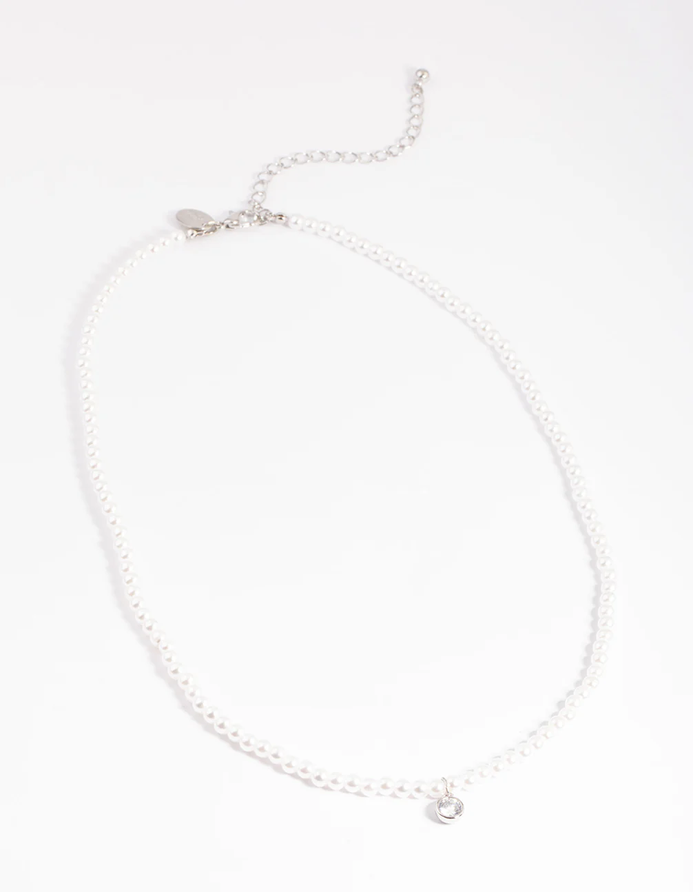 Silver Classic Pearl & Diamante Necklace - Image 2