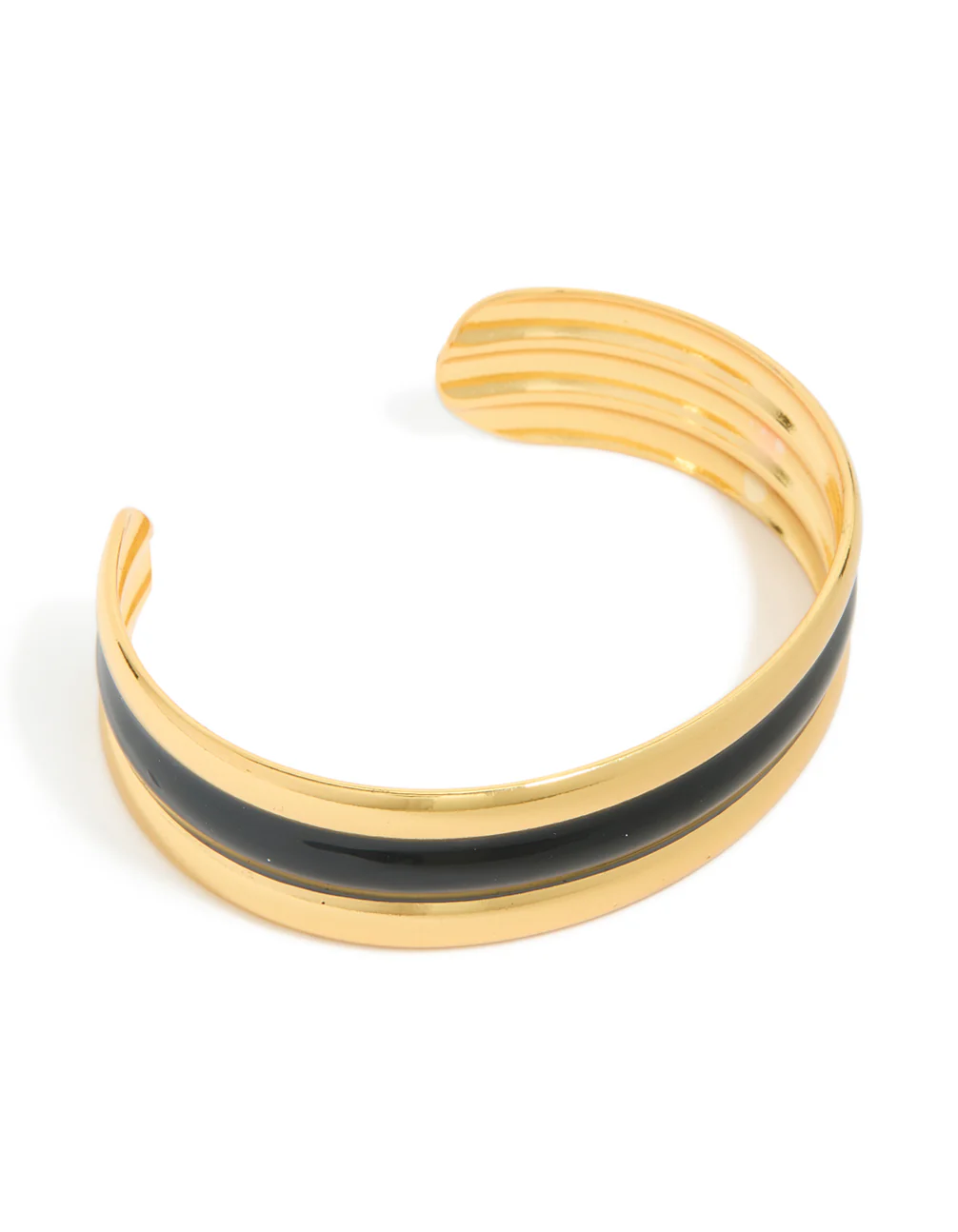Waterproof Gold Plated Stainless Steel Black Enamel Inlay Wrist Cuff - Image 2