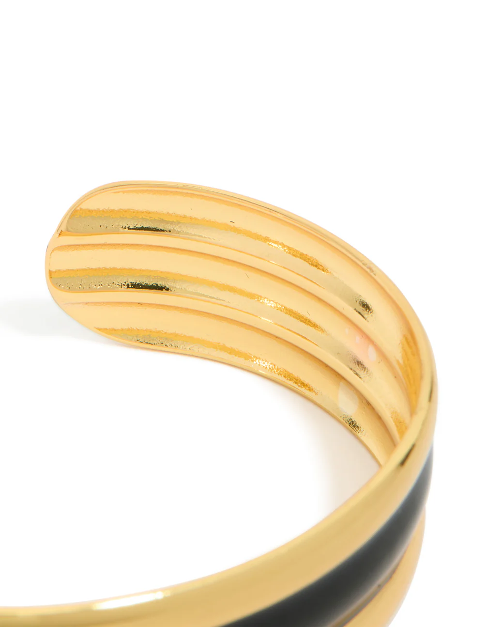 Waterproof Gold Plated Stainless Steel Black Enamel Inlay Wrist Cuff - Image 5