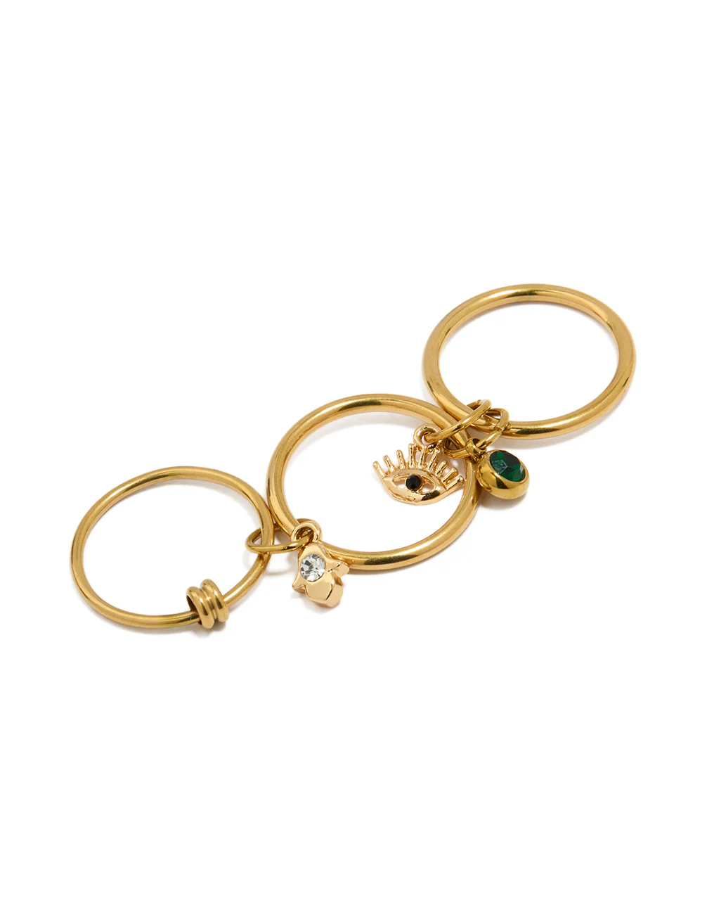 Waterproof Gold Plated Stainless Steel Evil Eye Charm Stacked Ring - Image 4