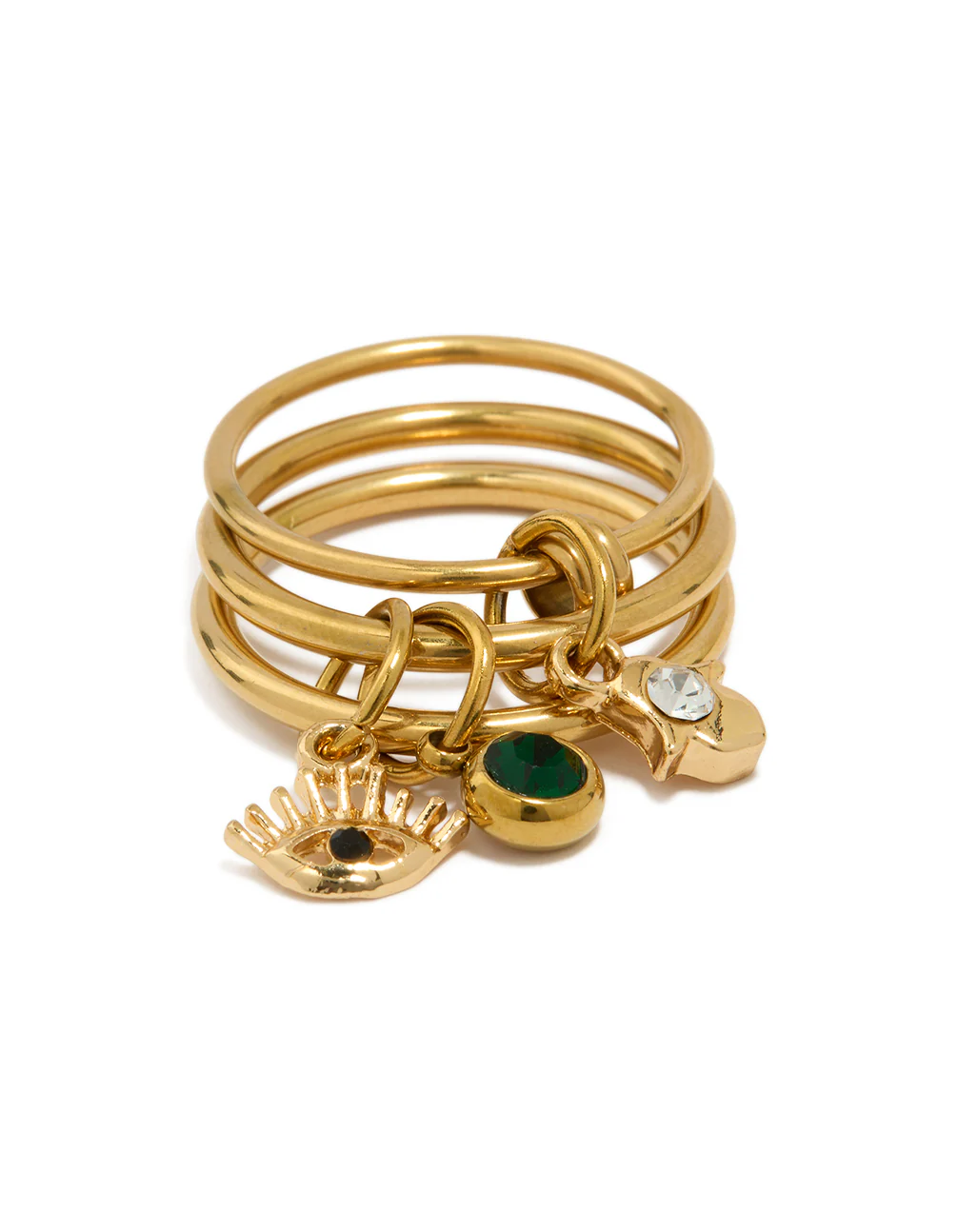 Waterproof Gold Plated Stainless Steel Evil Eye Charm Stacked Ring - Image 5