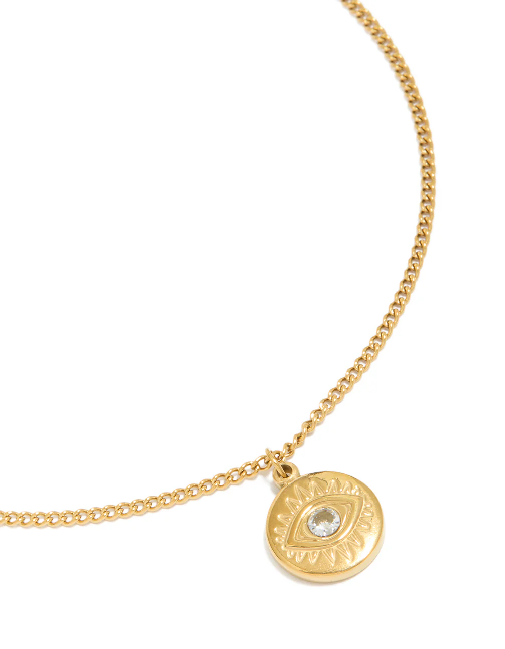 Waterproof Gold Plated Stainless Steel Cubic Zirconia Evil Eye Pendant Necklace - Image 3