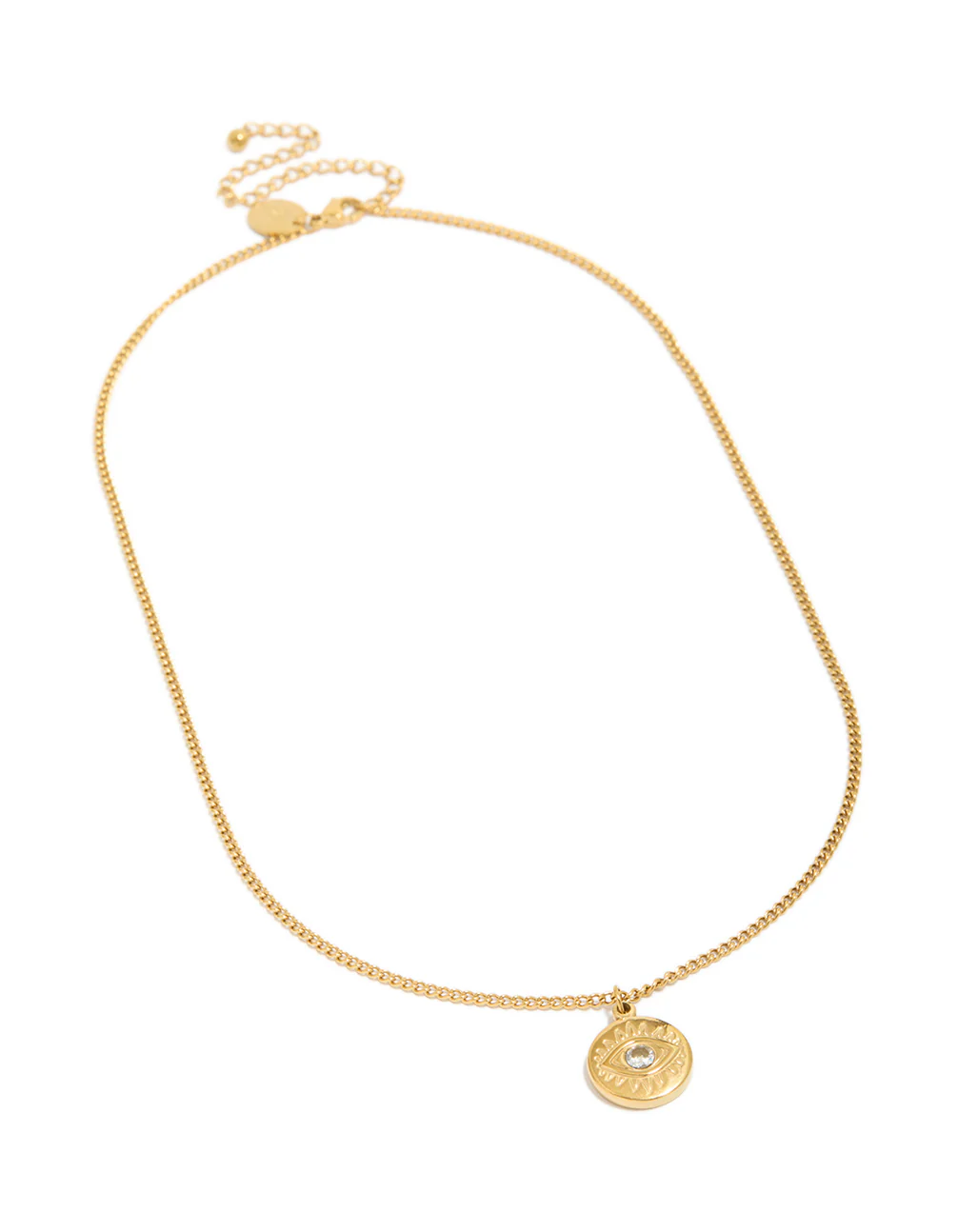 Waterproof Gold Plated Stainless Steel Cubic Zirconia Evil Eye Pendant Necklace - Image 4