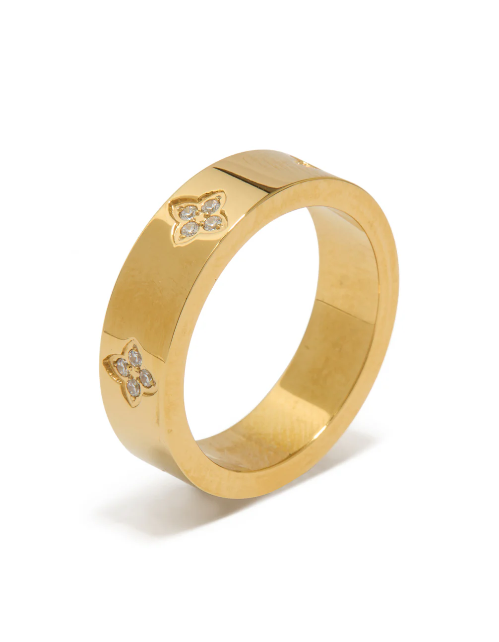 Waterproof Gold Plated Stainless Steel Cubic Zirconia Flower Band Ring - Image 4