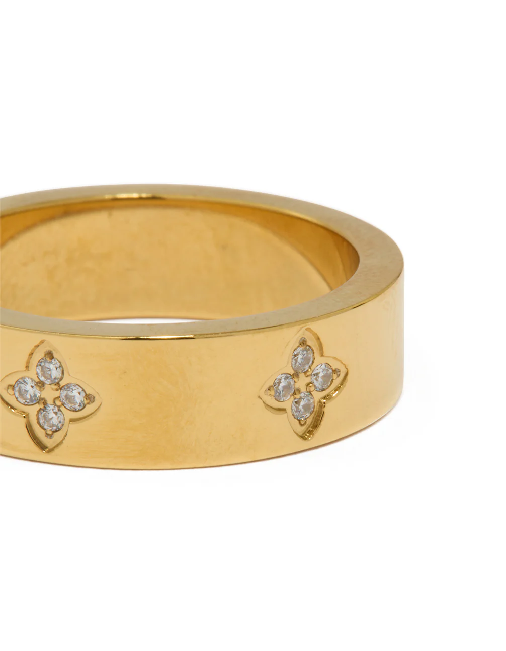 Waterproof Gold Plated Stainless Steel Cubic Zirconia Flower Band Ring - Image 5