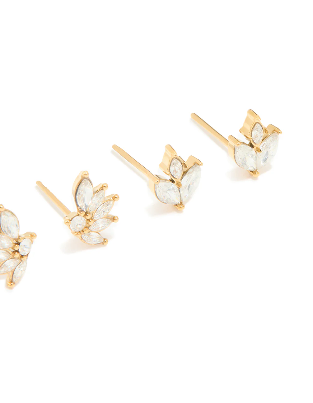 Waterproof Gold Plated Stainless Steel Cubic Zirconia Flower Stacker Earrings 3-Pack - Image 3