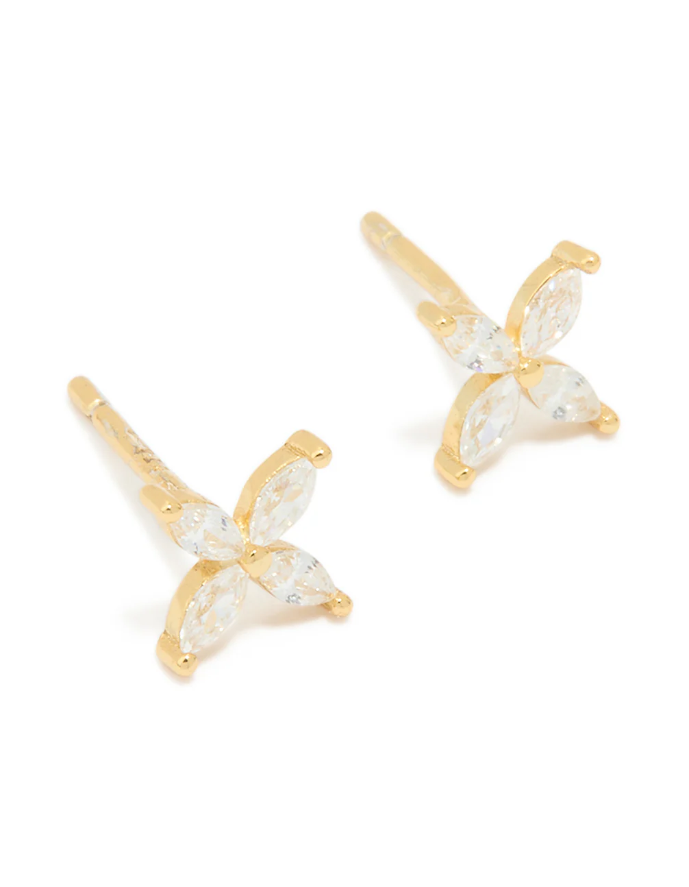 Waterproof Gold Plated Stainless Steel Cubic Zirconia Flower Stud Earrings - Image 2