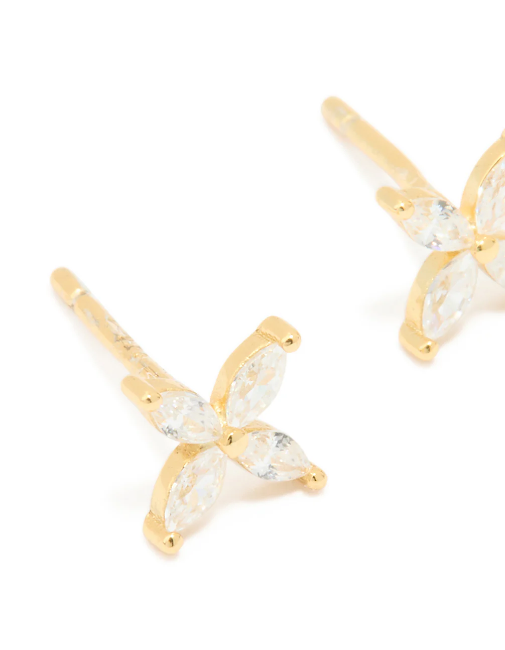 Waterproof Gold Plated Stainless Steel Cubic Zirconia Flower Stud Earrings - Image 4