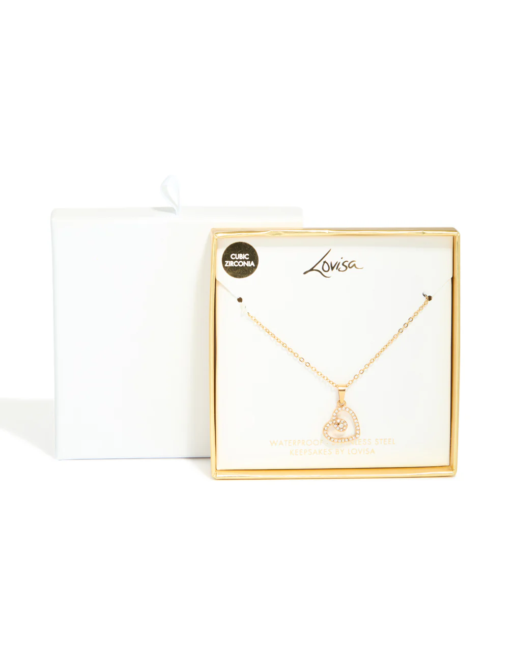 Waterproof Gold Plated Stainless Steel Cubic Zirconia Heart Pendant Necklace - Image 5