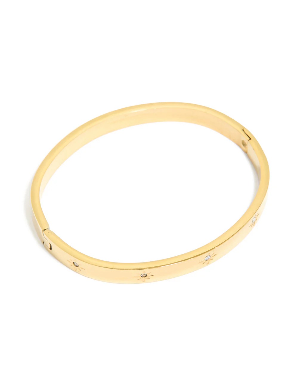 Waterproof Gold Plated Stainless Steel Cubic Zirconia Hinged Sunburst Bangle - Image 2