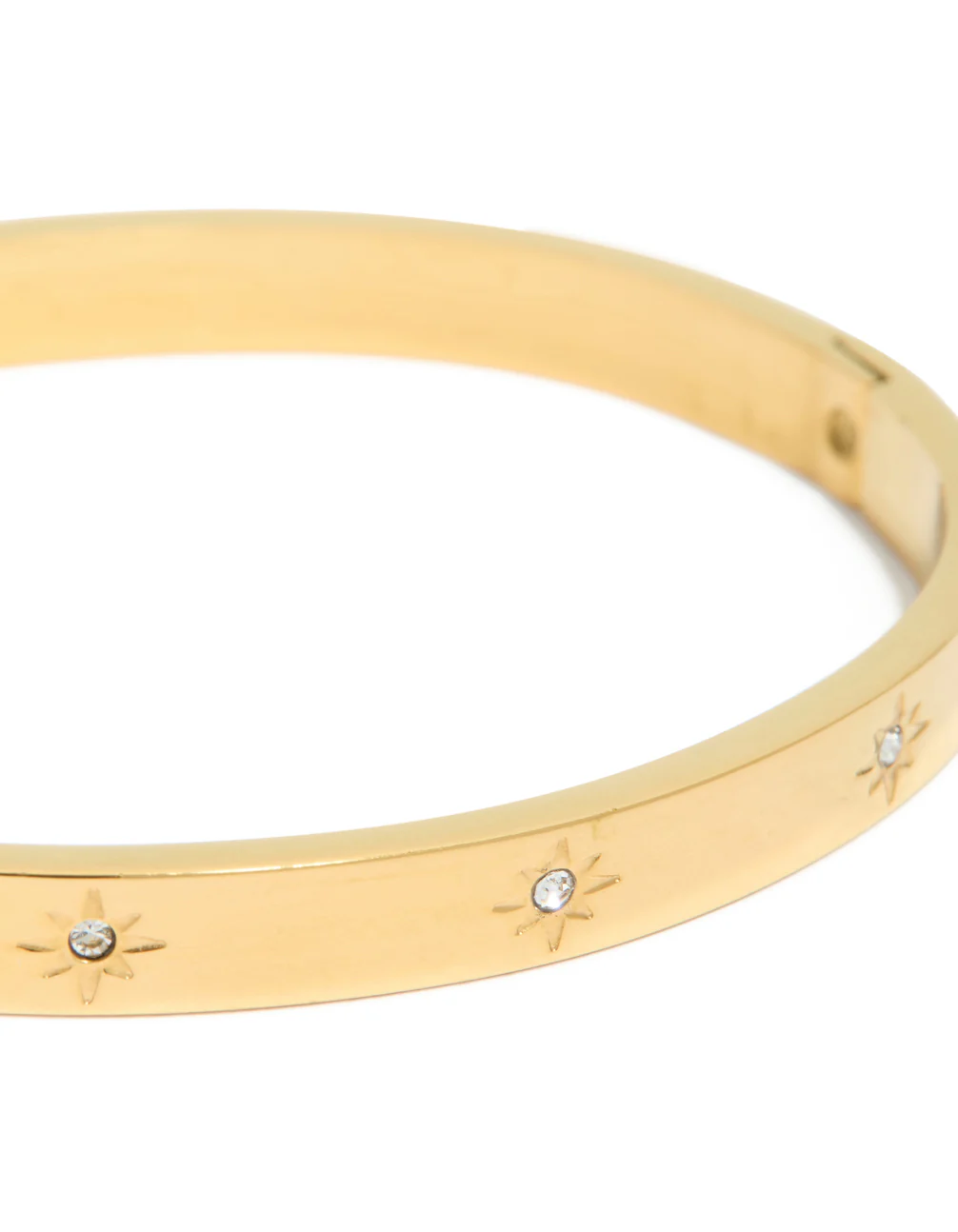Waterproof Gold Plated Stainless Steel Cubic Zirconia Hinged Sunburst Bangle - Image 4