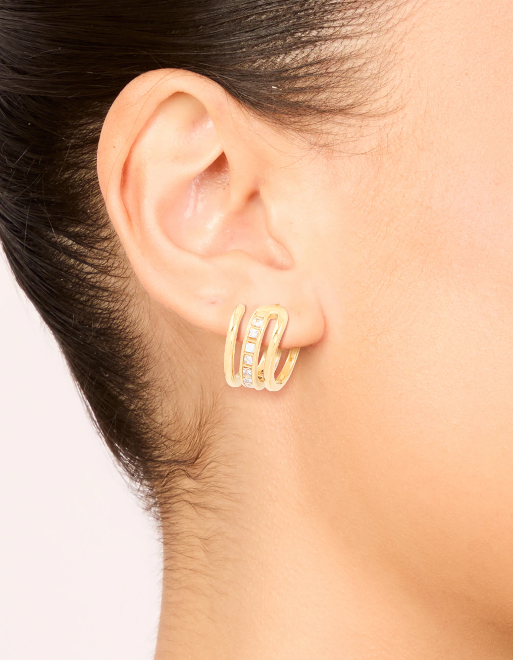 Waterproof Gold Plated Stainless Steel Cubic Zirconia Illusion Hoop Earrings - Image 2