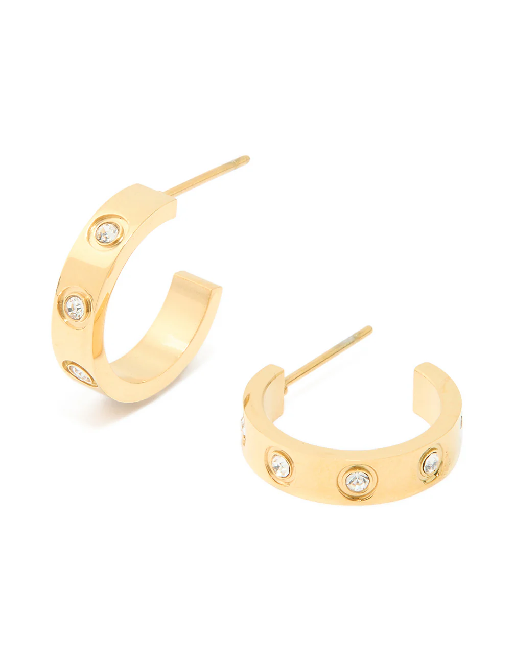 Waterproof Gold Plated Stainless Steel Cubic Zirconia Square Hoop Earrings - Image 2