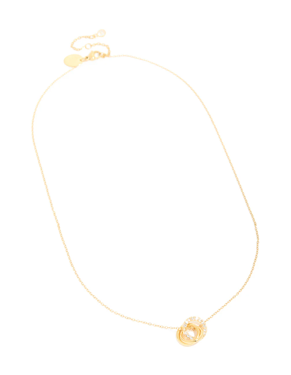 Waterproof Gold Plated Stainless Steel Cubic Zirconia Triple Circle Link Necklace - Image 4