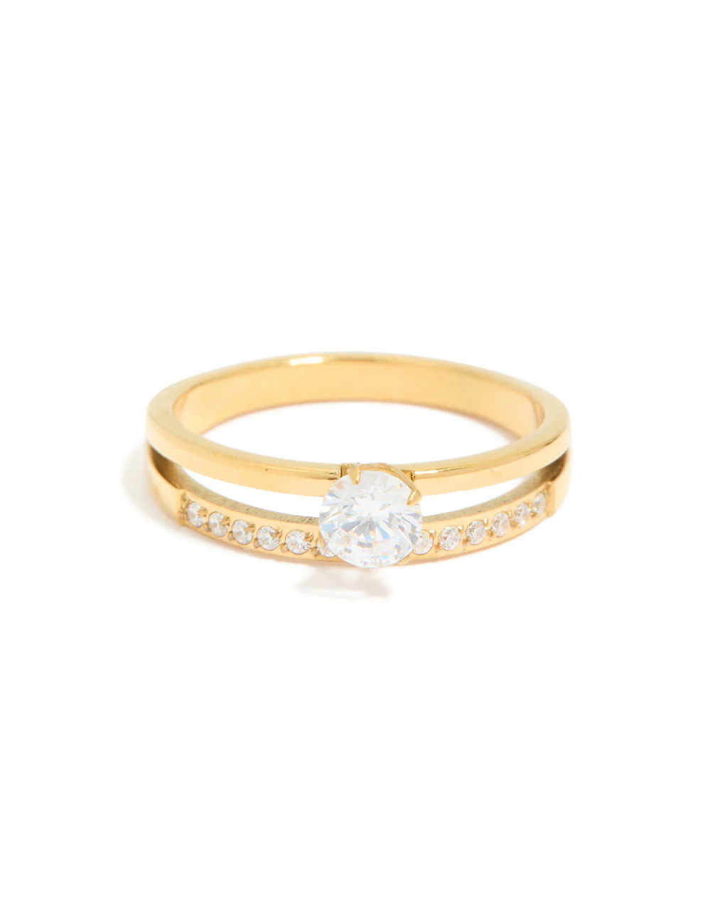 Waterproof Gold Plated Stainless Steel Dainty Cubic Zirconia Double Layered Ring - Image 5