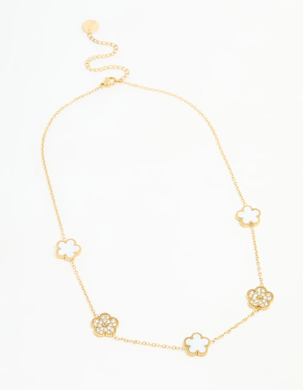 Waterproof Gold Plated Stainless Steel Diamante Flower Petal Charm Necklace - Image 4