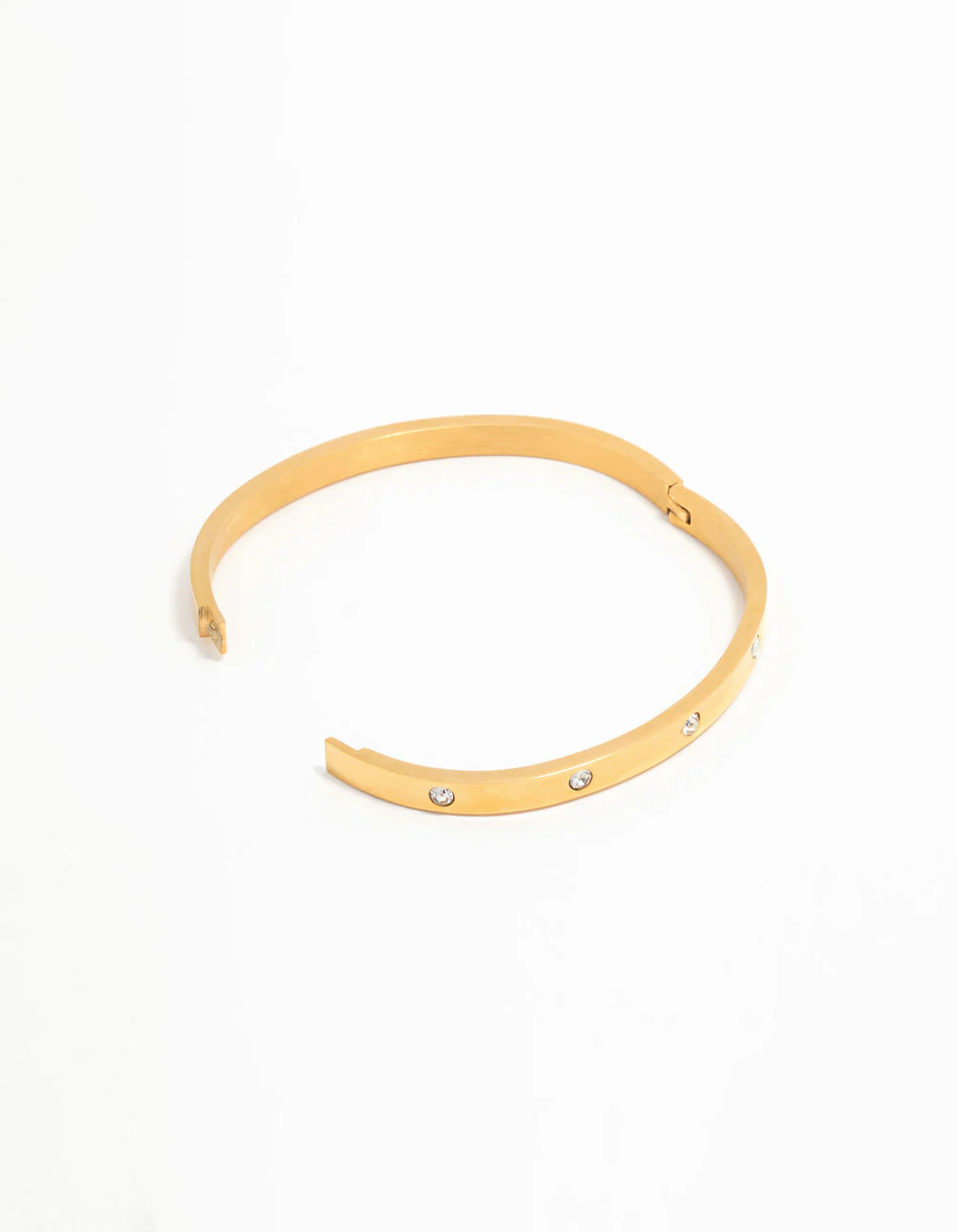 Waterproof Gold Plated Stainless Steel Diamante Hinge Bangle - Image 3