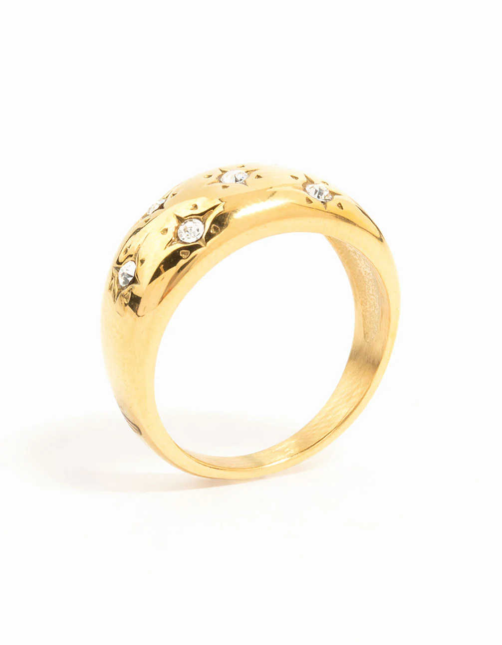 Waterproof Gold Plated Stainless Steel Diamante Scatter Band Ring - Image 3