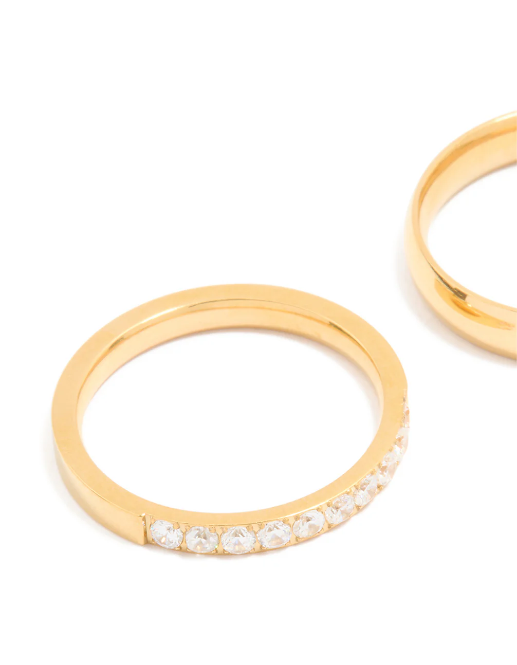 Waterproof Gold Plated Stainless Steel Diamante & Smooth Rings 2- Pack - Image 3