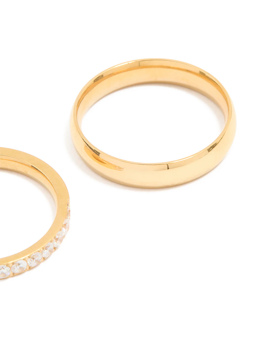 Waterproof Gold Plated Stainless Steel Diamante & Smooth Rings 2- Pack - Image 4
